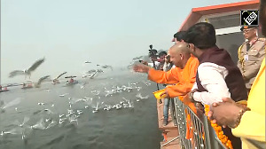 Bhutan King, CM Yogi feed Siberian birds at Triveni Sangam 