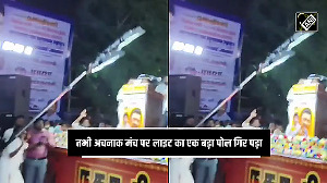 DMK MP's close shave as light post crashes on stage during his address