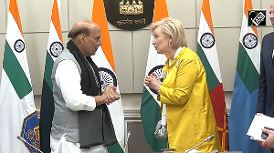 Defence Minister Rajnath Singh meets Princess Astrid of Belgium & Defence Minister Theo Francken