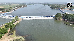 Drone view of Kallanai Dam, the oldest dam in the world
