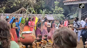 Foreigners dressed in Indian attire celebrate Pongal in Villupuram