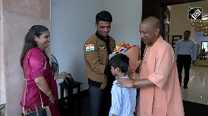 Yogi meets astronaut Shubhanshu Shukla on arrival in Lucknow