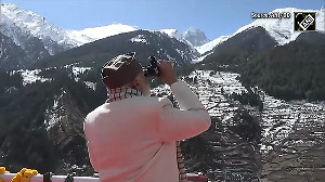 Modi enjoys beauty of snow-capped mountains in Mukhwa, Uttarakhand