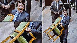 Tongue out, chair in hand Justin Trudeau's playful exit from Parliament 