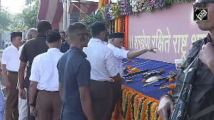 RSS Chief Mohan Bhagwat, Former Prez Ram Nath Kovind perform 'shastra puja' on Vijayadashami