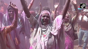 Widows celebrate Holi in Vrindavan with gulal and petals