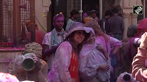 Widows celebrate Holi in Vrindavan with gulal and petals