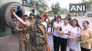 Students celebrate 'Bhai Dooj' with CRPF jawans in Udhampur, J-K