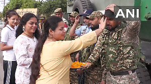 Students celebrate 'Bhai Dooj' with CRPF jawans in Udhampur, J-K