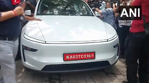 Watch: Eknath Shinde drives Tesla outside Vidhan Bhavan in Mumbai