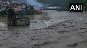 Drone visuals show swelling River Beas in Mandi