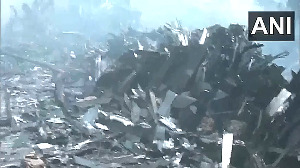 Debris at Air India plane crash site in Ahmedabad